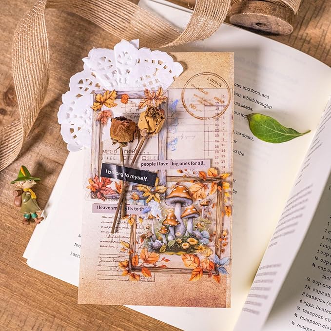 AuriicLeaf Vintage Wooden Frame PET Sticker Set, 60PCS Retro Aesthetic Scrapbook Stickers for Journaling, DIY Crafts, and Decorative Art Supplies