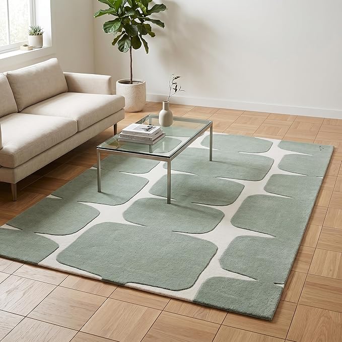 Restoration and Renovation Modern Wool Area Rug - Contemporary Abstract Geometric Design, Thick & Soft Hand-Tufted Carpet - Ideal for Indoor Decor in Living Room, Bedroom (Sage Green, 5' x 8')