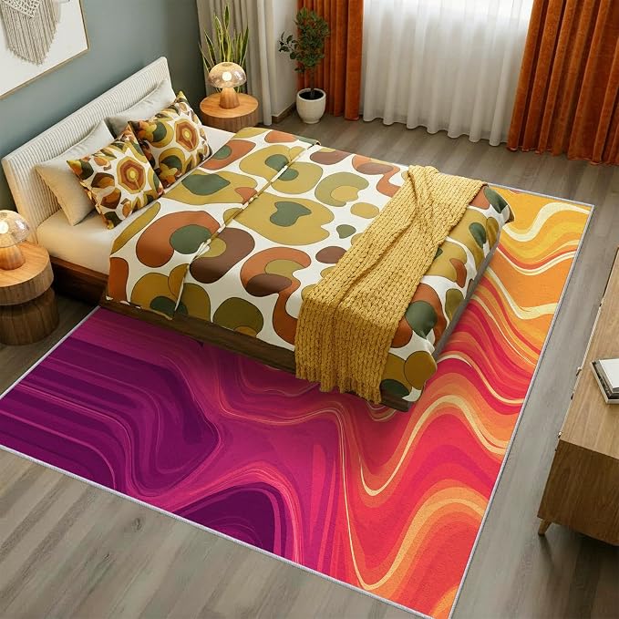 70s Rug 7x9 Vibrant Sensory Abstract Retro Pop Pattern Area Rugs for Living Room, Bedroom, 70s Home Decor Accessories Indoor Carpet, Non Slip & Machine Washable, GD0410