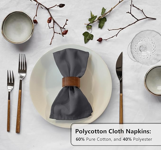 Zoyer Cloth Napkins Set of 12, 18x18 Inches Cotton Enrich Napkins Cloth ‎Washable, Soft & Durable Dinner Napkins for Parties, Wedding, Christmas, ‎Thanksgiving & Everyday Use - Dark Grey