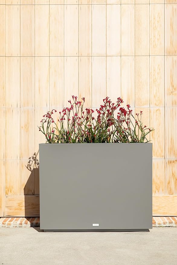 Veradek Block Series Span Plastic Planter - Tall Rectangular Planter for Indoor or Outdoor Patio/Porch, Gray, 30" in Height, 10" in Width, 38" in Length