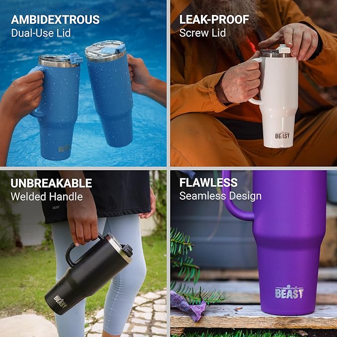 Beast 50 oz Tumbler with Handle Stainless Steel Vacuum Insulated Coffee Ice Cup Double Wall Travel Flask (Rainbow)