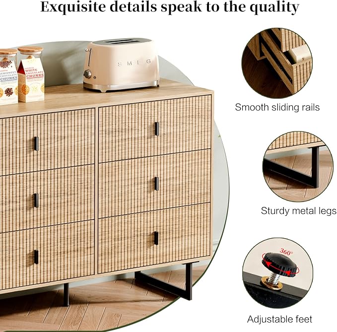 Chrangmay Modern Chest of Drawers with 9 Drawers,Deep Drawers,Clothes Organizer,Large Storage Cabinet for Living Room, Bedroom,Hallway,with Anti-Tipping Device, Oak