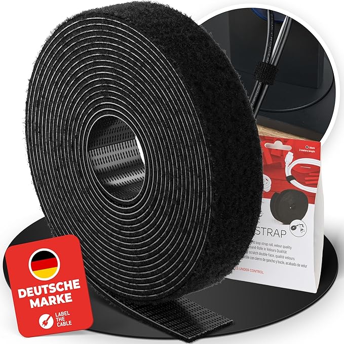 Label-the-cable Cable Management Ties Tape, Adjustable, Re-Useable/Cable Tidy/Hook and Loop Cord Organizer, Wire Management/LTC ROLL, 1 PCS, 3m x 16mm, Black, LTC 1210