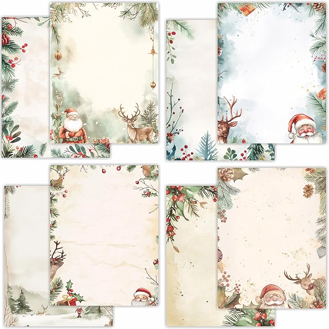 PARTH IMPEX 56 Sheets Christmas Writing Paper 8.5x11 - Letter Size Stationery Holidays Winter Party Looking Santa Letterhead Printer Paper - 120gsm Thick Decorative Double-sided Design