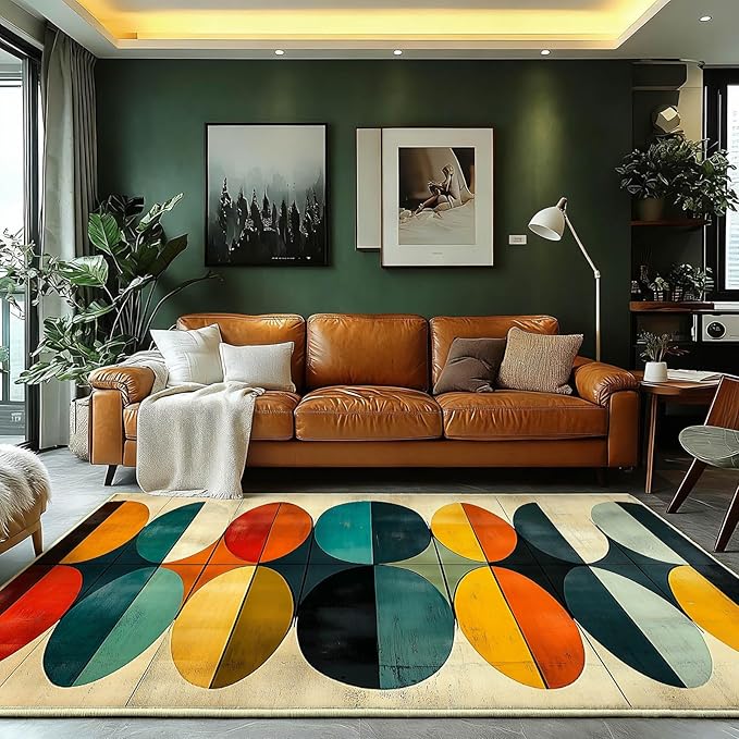 10x14 Geometric Rug, Mid Century Modern Rug for Living Room, Colorful Geometric Rugs, Mid Century Rugs, Abstract Carpet, Non-Slip Washable Carpet, Abstract Bedroom Kitchen