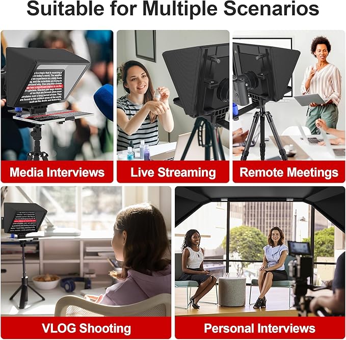 9.3-Inch All-Metal Teleprompter, 70/30 Beam Split Glass, 1/4’’ Thread, Phone & Camera Compatible, Portable for Video Recording