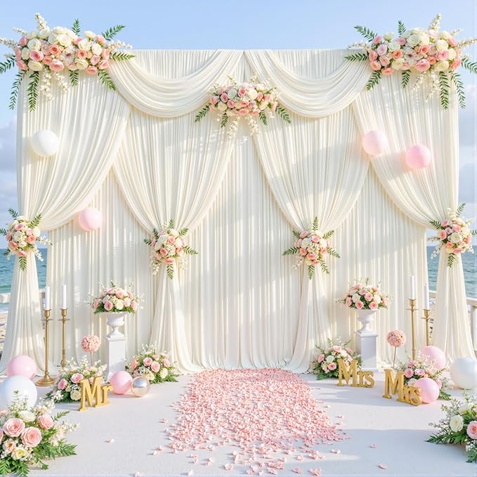 Ivory Backdrop Curtain for Wedding Parties Wrinkle Free Ivory Photo Curtains Backdrop Drapes Fabric Decoration for Baby Shower Photoshoot 5ft x 8ft,2 Panels