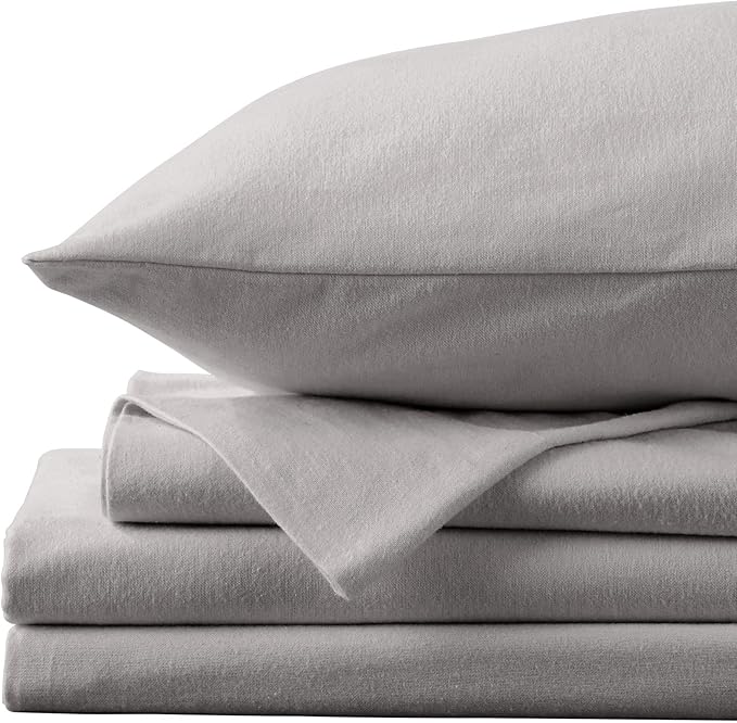 Market & Place 100% Turkish Cotton Flannel Sheet Set | 4 Piece Deep Pocket Solid Cozy Winter Bed Sheets | Double Brushed for Extra Softness & Comfort | Chalet Collection (King, Dark Grey)
