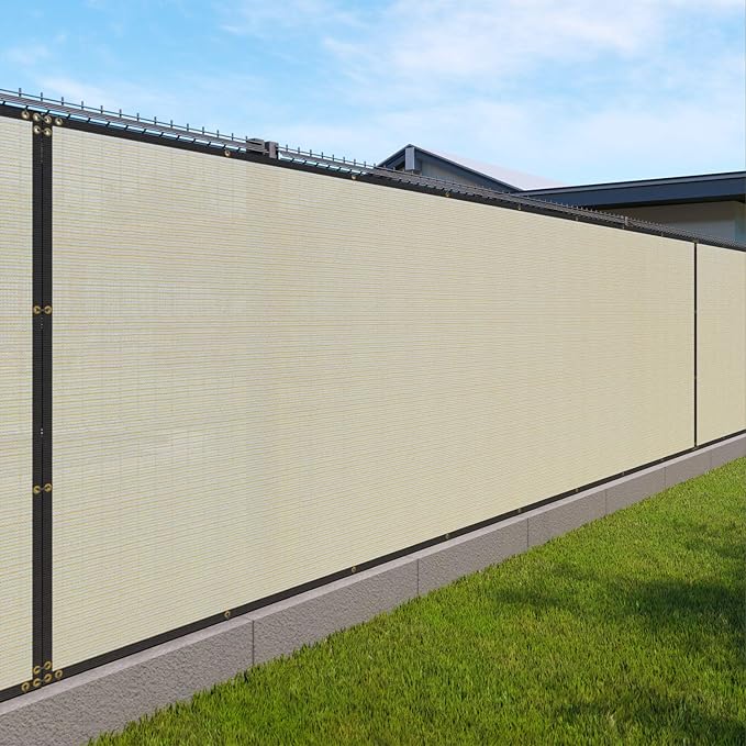 Windscreen4less Privacy Fence Screen Heavy Duty Windscreen Fencing Mesh Fabric Shade Net Cover with Brass Grommtes for Outdoor Wall Garden Yard Pool Deck, 6'x227' Beige