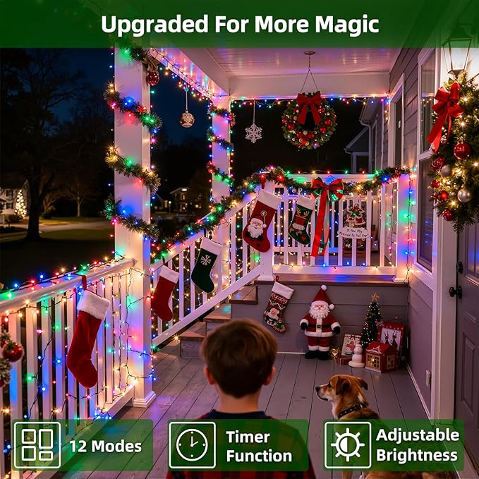 300LED Chrstmas Lights, 75ft Indoor Outdoor Christmas String Lights with 12 Modes, Multicolor ChristmasTree Lights with Timer Dimmable Connectable for Fence Garden Wedding Party Decor Multicolor