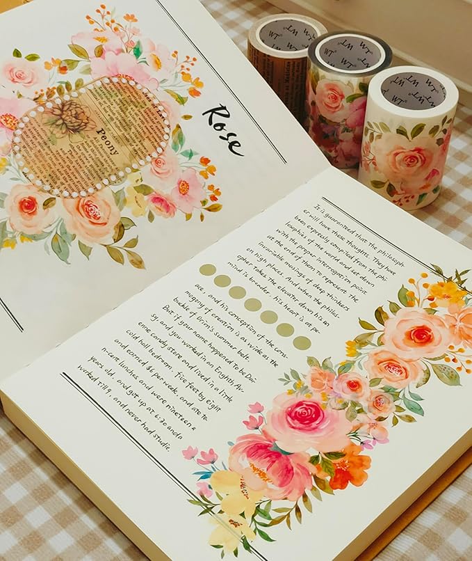 WT Flower Corridor Wide Washi Tape, Single Roll, Original Designs, Floral Decorative Tape, 60mm Wide, Washi Tape for Journaling, Bujo Planner Supplies, DIY Paper Tapes