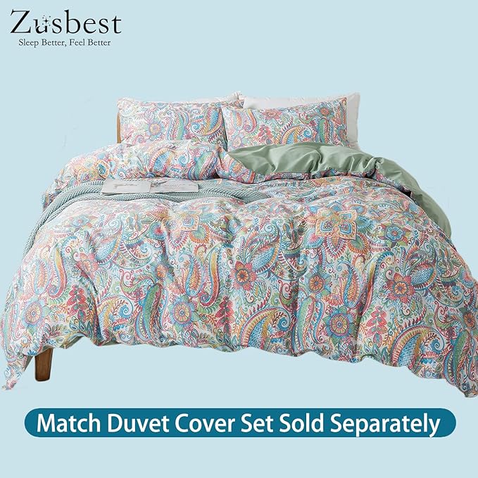 Zusbest King Size Sheets 100% Cotton Pink Green Paisley Floral Bed Sheet Set Watercolor Bedding Luxury Soft Breathable Crispy Cooling Percale Printed Sheet 17.5 Inches Deep Pocket Bed Set King, 4Pcs