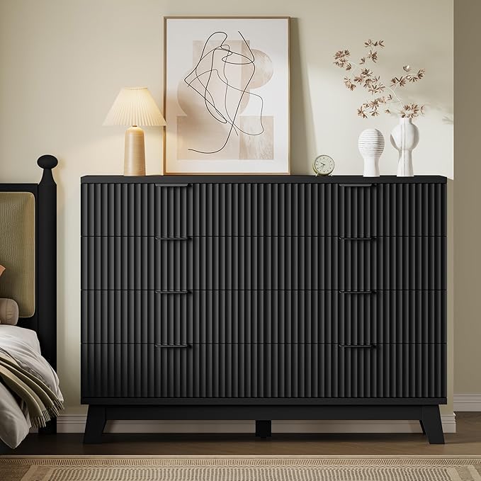 BORNOON 53" Tall Dresser for Bedroom, 8-Drawer Fluted Chest of Drawers, Modern Wood Highboy with Metal Slides and Handles, Anti-Tip Kit, Vertical Clothes Storage Organizer for Apartment, Closet
