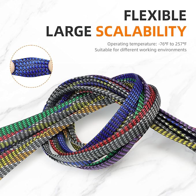Braided Expandable Cable Sleeve, 25ft PP Cotton and PET Braided Cable Management, Flexible Mesh Wire Loom and Cable Protector for TV, Computer, Home Theater, Automotive (Blue, 1/2")