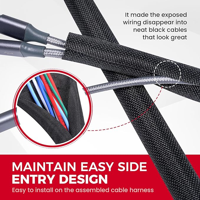 Sonoreboom Wire Sheathing Self Wrap Wire Loom Braided Mesh Woven Cable Sleeve for Automotive/Electrical Wires Cable Cord Protector (5/16" - 36ft)