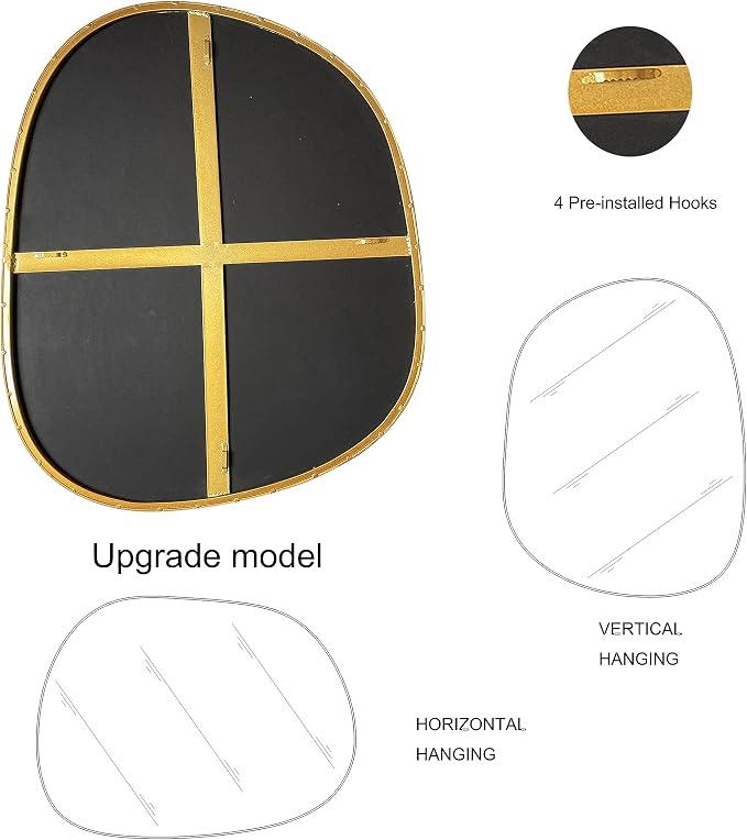 ELEHUME Asymmetrical Mirror for Wall Decor 27"*35", Modern Gold Framed Wall Mirror for Living Room Bathroom Bedroom Entryway ELE-STOU-0063Gold