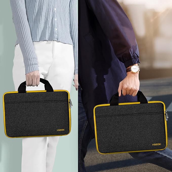Hseok Laptop Case 13.3-14 inch Briefcase Handbag, Water-Resistant and Shockproof Computer Sleeve Compatible with MacBook Pro 14", Mac Air/Pro 13.3" and 13"-14" Notebooks Chromebooks,Black-Yellow