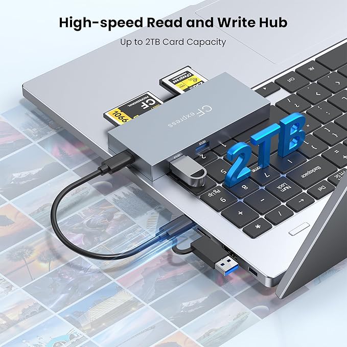 8-in-1 CFexpress Type B Card Reader, USB-C & USB-A Multi Memory Card Reader Adapter with Dual 10Gbps USB3.2 Ports for Type B CFexpress/CF/XD/MS/TF/SD, Compatible with Windows/Mac OS/Linux/Android,Grey