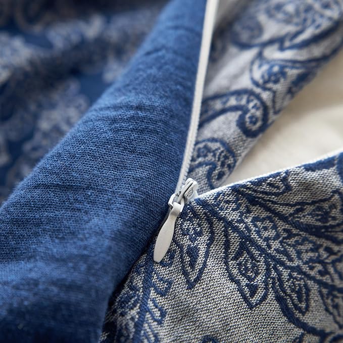 Navy Blue Duvet Cover Twin XL Vintage Boho Paisley Duvet Cover Exquisite Jacquard Bedding Set Cotton Linen Yarn-Dyed Textured Duvet Cover Cozy Breathable Floral Boho Bedding Comforter Cover Twin XL