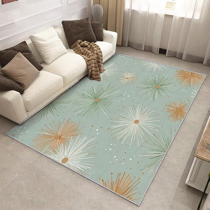 Mid Century Modern Rugs for Bedroom 4x4 ft, Starburst Area Rugs for Living Room, Washable Non Slip Low Pile Retro Atom Carpet, Home Decor PF-P 107