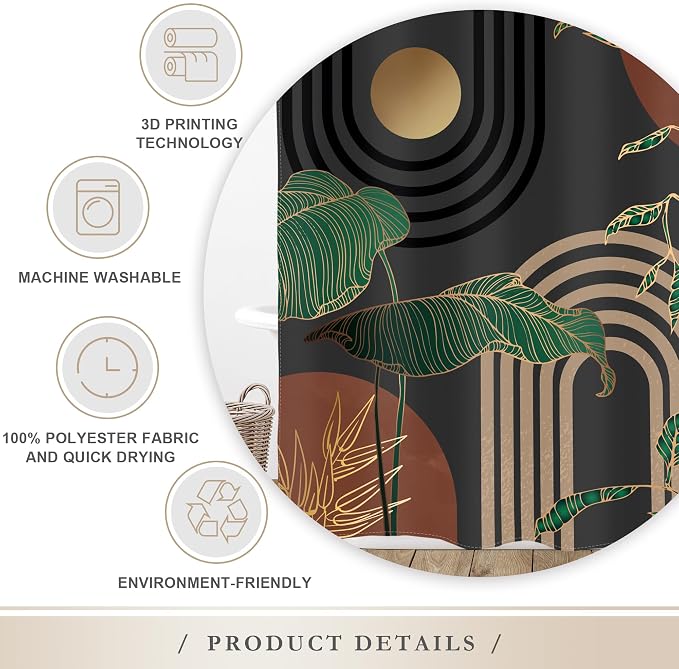 Glawry Dark Abstract Extra Long Shower Curtain Boho Mid Century Retro Tropical Palm Tree Sun Brown Modern Bathroom Simple Geometric 72Wx84L Inches Bath Accessories Art Home Decor Fabric 12 Pack Hooks