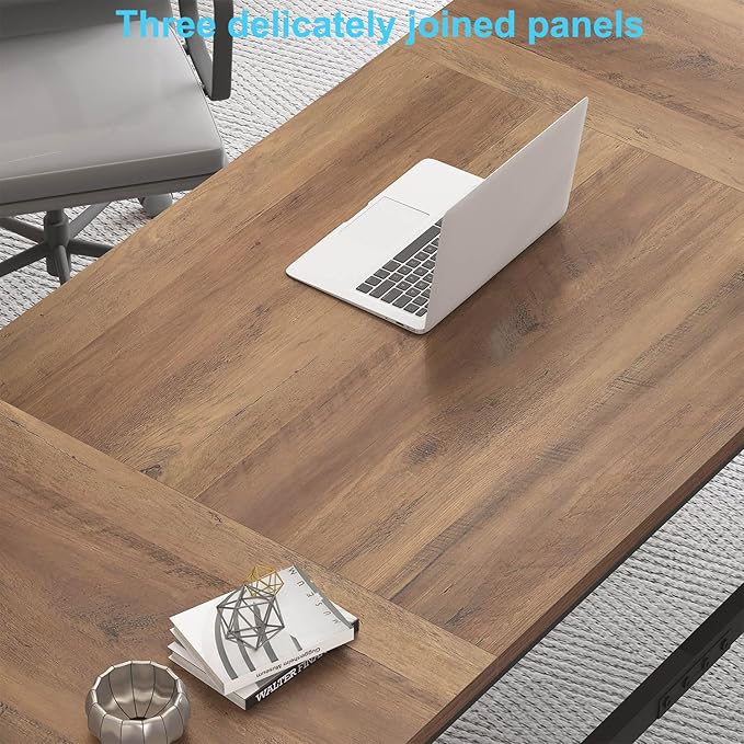 HSH Large Home Office Desk, Modern Wood Metal Computer Desk for Two Person, Extra Long Executive Writing Study Gaming Double Desk Workstation, 70 Inch Rustic Bedroom Living Room Table for 2 Monitors
