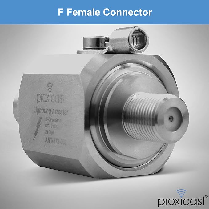 Proxicast Coaxial Lightning Arrester/Suppressor with Male/Female 75 Ohm F Connectors - Pro-Grade Coax Cable Surge Protector for Television (TV) / Satellite Dish Antennas & Cable Internet (ANT-272-002)