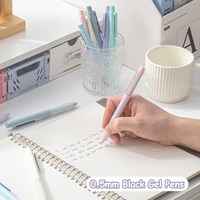 Aisibeiger Gel Pens Black Ink Fine Point 0.5mm Retractable Cute Pen for Smooth Writing School Office Supplies (Silver 12-count)