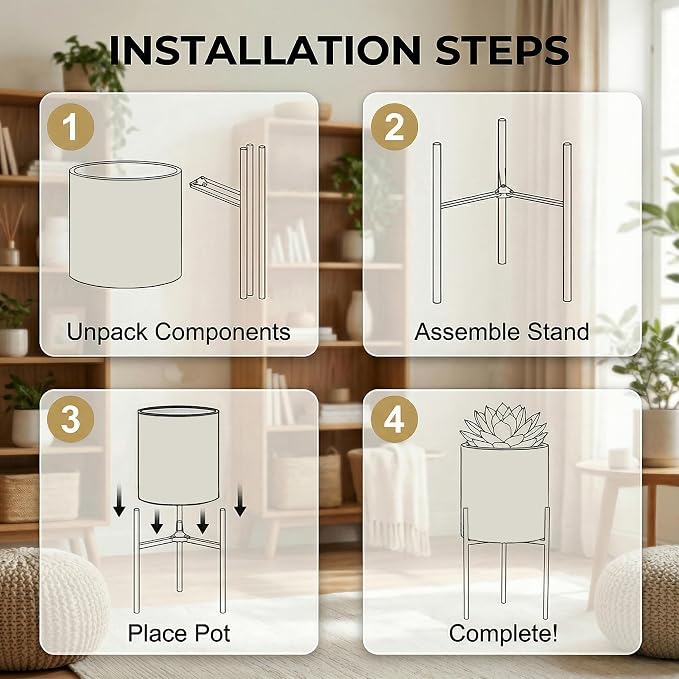 Modern Planter Pots, Set of 2 Black Planters with Stand, Decorative Planters, Metal Pots with Drainage Holes for Living Room, Office, Garden