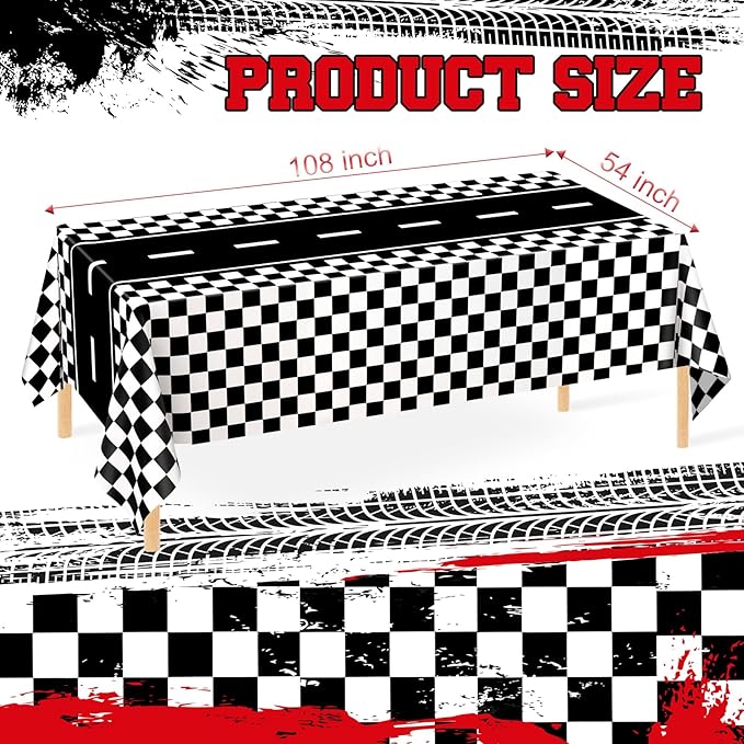 WNINK 6 Pack Race Car Table Cloth Black and White Gingham Tablecloths Disposable Plastic Buffalo Check Tablecloth Checkered Flag Covers for Birthday, Outdoor Picnic, Birthday, Camping 54 × 108 Inch