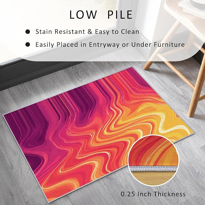 70s Rug 3x5 Vibrant Sensory Abstract Retro Pop Pattern Area Rugs for Living Room, Bedroom, 70s Home Decor Accessories Indoor Carpet, Non Slip & Machine Washable, GD0404