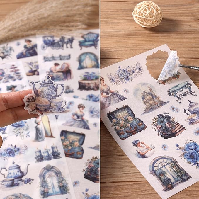Auguro Vintage Ephemera Sticker 24 Sheets precut 300 washi Stickers Paper Journal Stickers for Adults People Junk Journal Sticker Book Scrapbooking Supplies