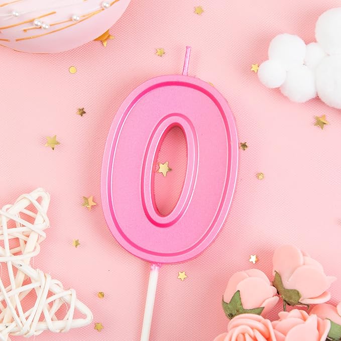 PHD CAKE 2.76 Inch Luxe Pink 0 Number Birthday Candles, Pink Number Candles, Cake Number Candles, Party Celebration