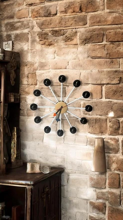 Mid Century Modern Ball Clock: George Nelson Style Wood Wall Decor (Black, 18 Inch)