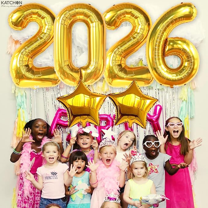 Katchon, Giant Gold 2026 Balloons - 40 Inch | Star Foil Balloons and Gold 2026 Balloon Number for New Years Decorations 2026 | NYE Decorations | New Year Balloon | New Years Eve Party Supplies 2026
