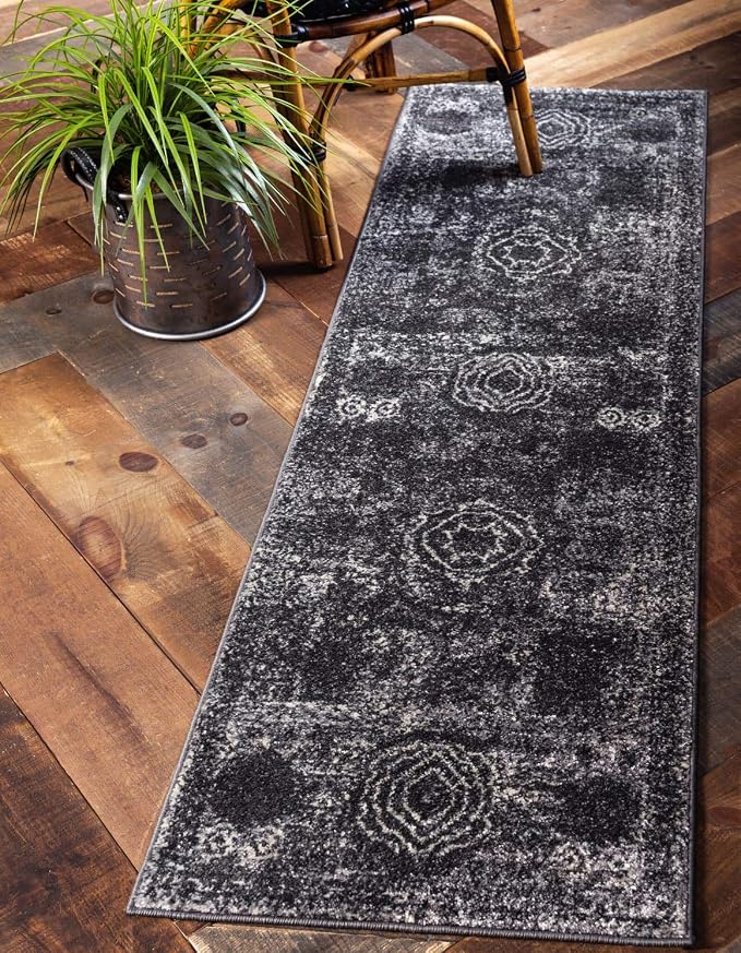 Unique Loom Bromley Collection Area Rug - Wells (2' x 6' 9" Runner, Dark Gray/ Gray)