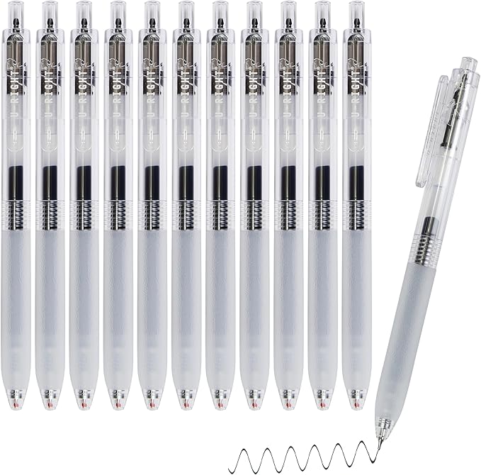 U-RIGHT Silent Clicker Medium Point (0.7mm), Black Gel Ink Pens, 12 Count - Home, Office, School, Journaling, Writing, Note-Taking, Teacher Supplies