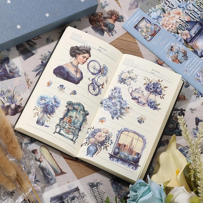 Auguro Vintage Ephemera Sticker 24 Sheets precut 300 washi Stickers Paper Journal Stickers for Adults People Junk Journal Sticker Book Scrapbooking Supplies