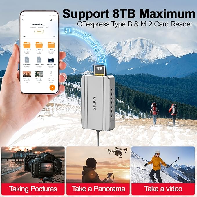 Unitek 40Gbps CFexpress 4.0 Type B Card Reader and M.2 PCIe&NVMe SSD Adapter/Reader, USB4.0 CF Express Reader for CFexpress Type B, PCIe4*2, Fast Transfer for Professional Filmmakers and Photographers