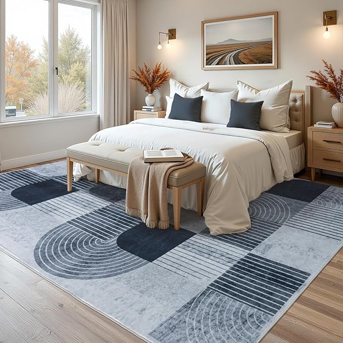 5x7ft Area Rugs for Bedroom Living Room - Soft Mid Century Modern Rug, Washable Non-Slip Grey Rug Indoor Floor Abstract Carpet for Dining Room Nursery Office Home Decor