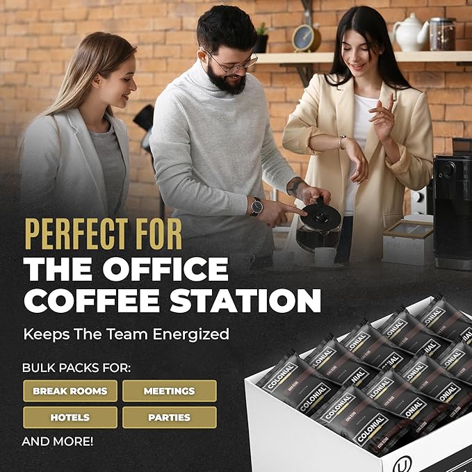 Colonial Coffee 100 Count Single Pot Coffee Packets – 100% Arabica Vanilla Flavored Medium Roast | Pre-Measured Frac Packs for 12 Cup Maker | Bulk Ground Gourmet Coffee for Home & Office