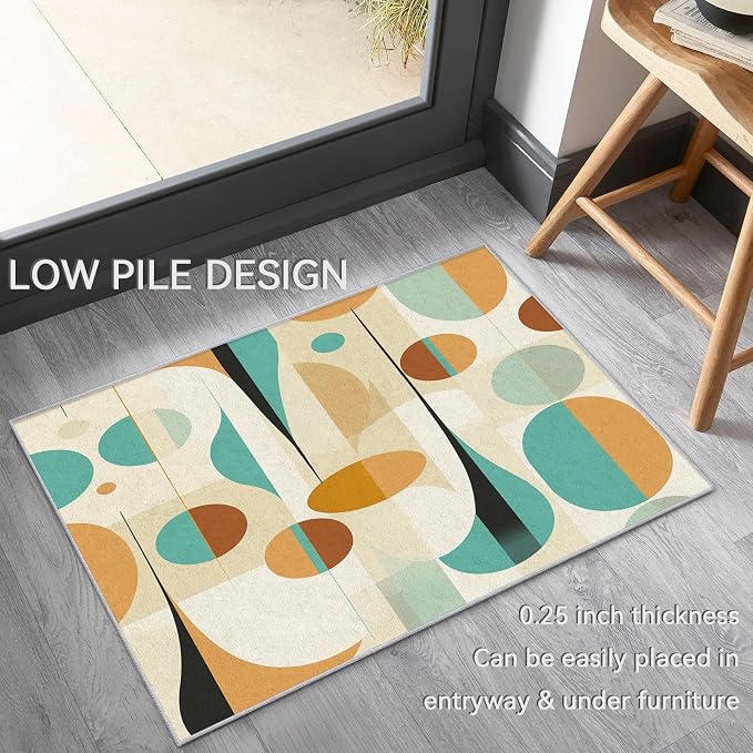 Retro Mid Century Rug 7x9, Washable Modern Geometric Rugs for Living Room Bedroom, Abstract Mid-Century Area Rug for Home Decor, Non Slip Backing Floor Carpet - 7 x 9 ft