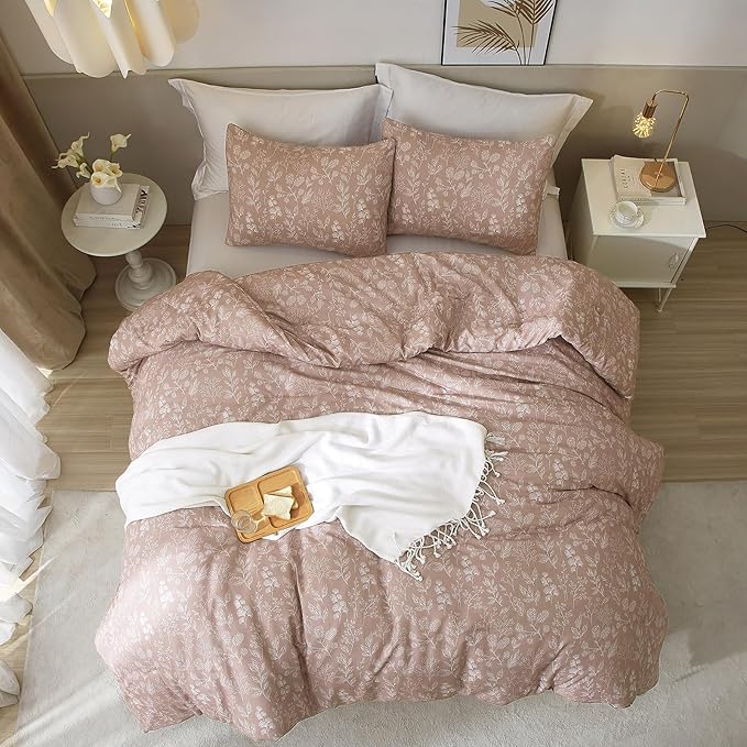 HighBuy Vintage Mauve Comforter Set Full - Garden Floral Fluffy Girls Bedding - Boho Chic Flower All Season Botanical Comforter With 2 Pillowcases