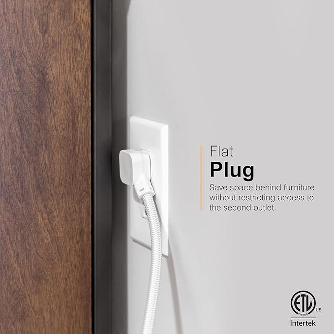 GE UltraPro 4 Outlet Surge Protector, USB-C Charging, 3 ft Designer Braided Cord, 1060 Joules, ETL Listed, White, 41354