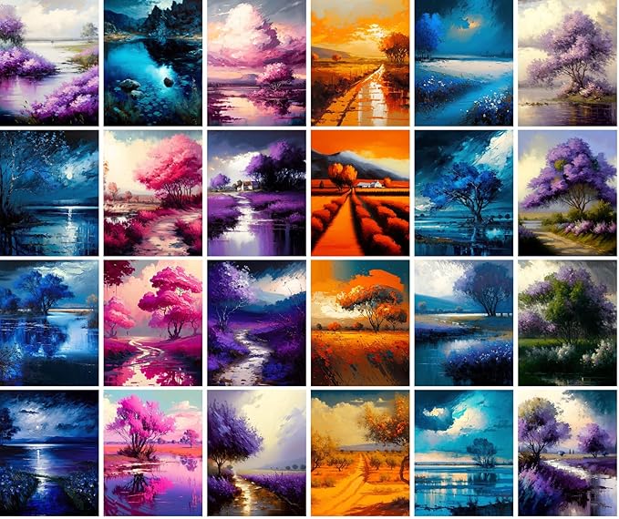 PIXILUV Vintage Postcards (24 pcs 4"x6" each) Autumn Night Bright Color Impressionism Scenery Coutryside Views Vintage Postcards Book Illustrations Reprint