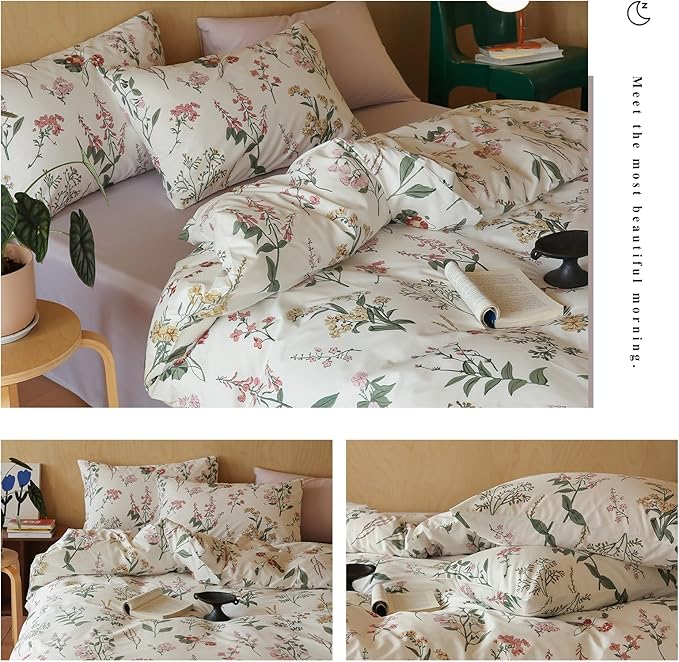 HighBuy Botanical Floral Comforter Set Queen - Pink Yellow Flower Cottagecore Coquette Bedding Comforter Set 3 Piece for Women Girls Boho Chic Fluffy Comforter Queen Size Aesthetic Bedding