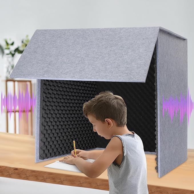 Desktop Soundproof Cover, Isolation Booth, Vocal Sound Absorbing Shield, Portable Vocal Recording Booth, Sound Proof Foam Room, Microphone Isolation Booth Cube, for Office, Home Studio (Black)