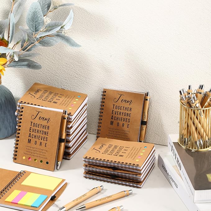 Jetec Inspirational Notebooks Bulk Spiral Notebook with Sticky Notepad Motivational Pens Valentines Day Gifts for for Employee Coworker Nurse Staff Teacher Nurse Volunteer(50 Sets,Team)