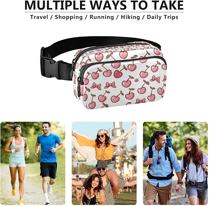 Cherry Bows Fanny Pack for Women Men Water Resistant Fashion Waist Packs with Adjustable Strap Belt Bag for Travel Workout Jogging Hiking 21220649
